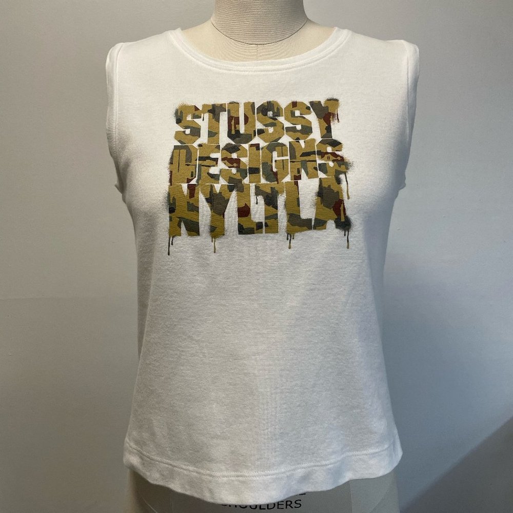 Stussy Girls NYC Camo Muscle Tee – White Size M